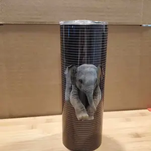 Elephant Tumbler - 20oz Stainless Steel with Lid and Straw, Rubber Grip Bottom, Keeps Drinks Hot or Cold for Hours - Kitchenware Drinkware Vacuum Flasks