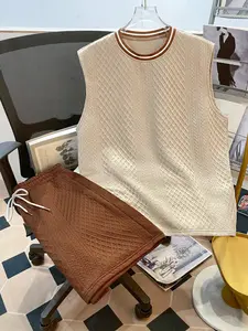 Men's Summer Casual Knit Texture Tank Top + Fashion Drawstring Shorts, Perfect for Outdoor Activities, Ideal Gift for Him
