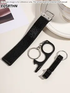 3pcs Rhinestone Car Keychain Set for Women Sparkling Wristlet Lanyard Bling Bottle Opener No-Touch Door Opener Stylus Tool Fashion Purse Backpack Charm Luxury Holiday Gift