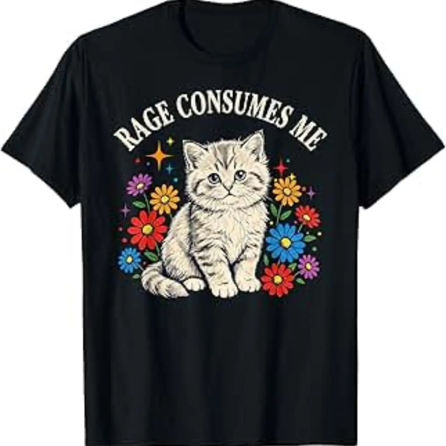 Adorable Cat Graphic Tee - "Rage Consumes Me" Funny T-Shirt for Men, Women, and Teens