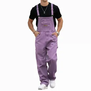 YUANBANG Men's Casual Denim Bib Overalls with Pockets Purple Day Coveralls Spring Rompers Summer Fall Winter Menswear Outfit for Streetwear Daily Wear Mardi Gras Pants
