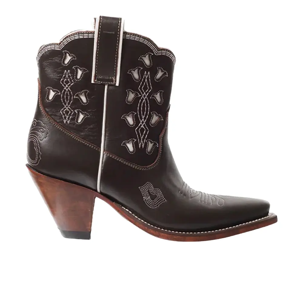 Besita Boots Womens Bright Tooled-Inlay Snip Toe Pull On  Casual Boots Ankle Mid Heel 2-3" - Brown