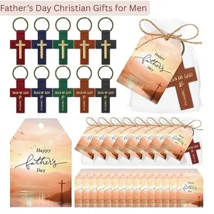 Father’s Day Christian Gifts for Men, Bible Verse Keychains Bulk, Man of God Gift for Church Pastor Dad, Happy Father’s Day Card & Organza Bag
