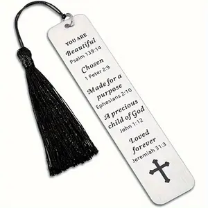 Religious Bookmark, 1 Count Stainless Steel Bookmark with Tassel, Inspirational Christian Gifts for Lovers Friends Family