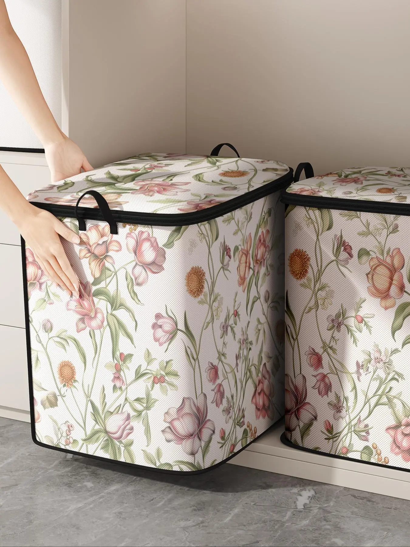 Floral Print Quilt Storage Bag, Cute and Practical Bedding Organizer, Durable Material Storage Bag with Handle, Suitable for Home Use, Travel Storage, Organizers with Handles