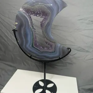 Blue agate & Amethyst Druzy Moon w/Stand