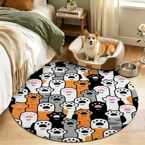 Cat Paw Print Mat, Clear Pattern Lightweight Foldable Round Woolen Rug, Easy Care, Living Room Bedroom Entry Pet Stain Resistant Home Decor Pad