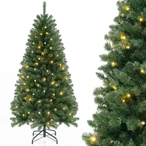 COSTWAY - 6/7/8 FT Artificial Christmas Tree with 568/830/1182 Branch Tips and 200/250/400 Warm White LED Lights-M