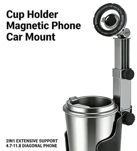 Universal Magnetic Cup Holder with 360° Rotation and Retractable Arm, Stable Design