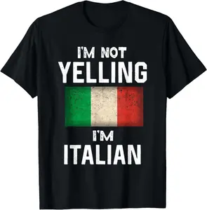 100% Cotton Unisex 100% cotton I'm Not Yelling I'm Italian funny italy flag T-Shirt women graphic shirts