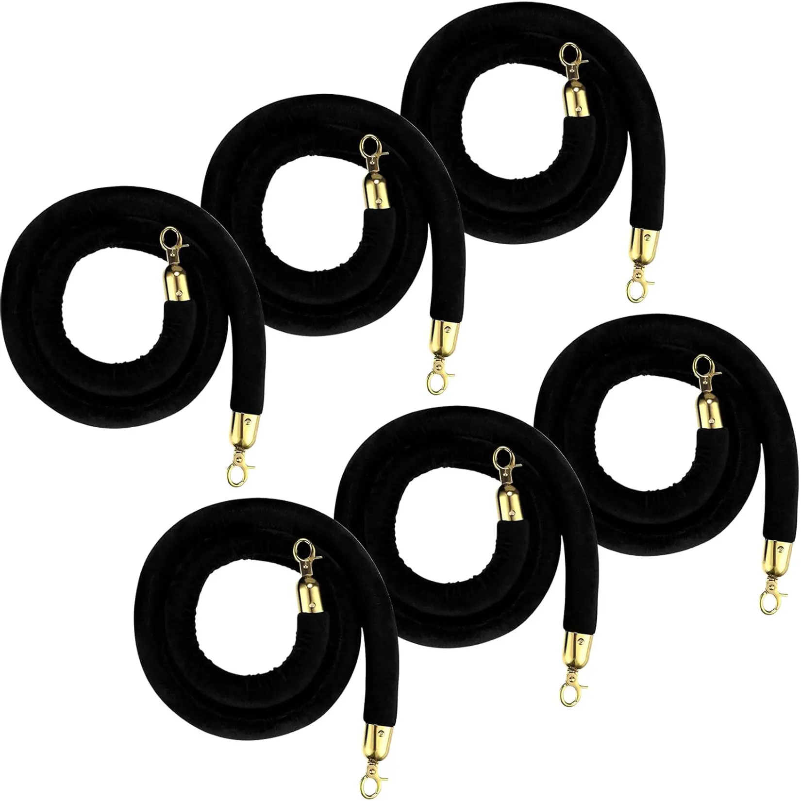 6 Pack Stanchion Ropes with Hook, 5 Ft Crowd Control Barrier Safety Rope for Red Carpet, Party Hotels
