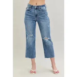 Judy Blue Full Size High Waist Destroy Crop Wide Leg Jeans Plus Size