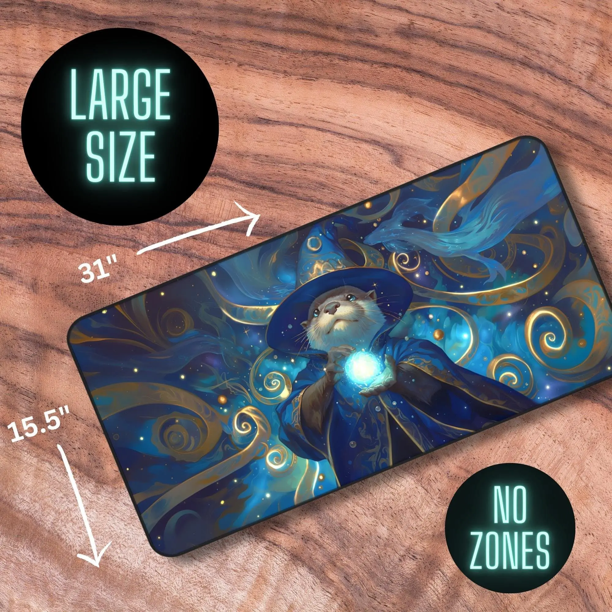 MTG Playmat with Zones, Otter Wizard Themed TCG Playmat