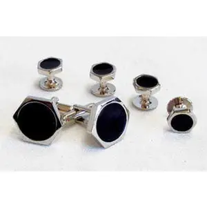 Hexagon Tuxedo Cufflinks and Studs Silver