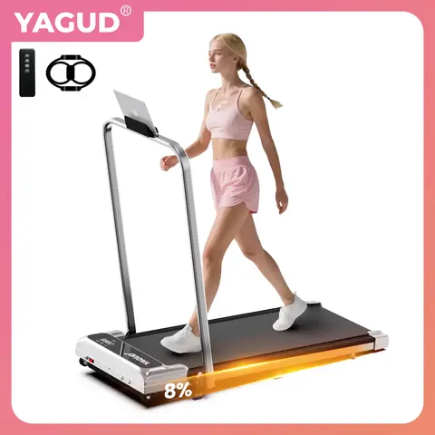 YAGUD Upgraded Folding Walking Pad Treadmill with Incline, 330 lbs Weight Capacity, Low-Noise Motor, Wide Belt, Dual Shock Absorption, Remote Control & Wheels, Free Resistance Bands Included