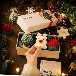 Christmas Themed Aromatherapy Candle, 3 Counts/set Creative Handmade Elk & Christmas Tree & Red Glove Shaped Candle with Gift Box,