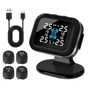 Mini USB Car Tire Pressure Monitoring System with LCD Display & 4 External Sensor (1 Set), Auto Security Alarm Systems, Vehicle Tire Pressure Monitoring System, Car Accessories