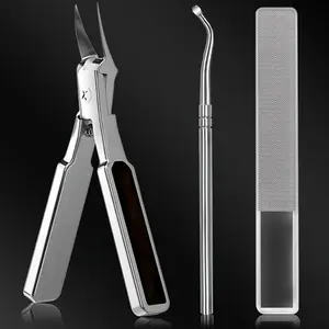 Professional Ingrown Toenail Care Kit for Thick Nails - 4CR13 Stainless Steel Ultra-Sharp Precision Curved Blade Nipper, Pedicure Set with File & Cleaner Tool cuticle pusher clipper