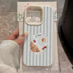 1 Piece Coffee Croissant Pattern White Matte Full Protection Anti-drop Phone Case, Suitable for iPhone 17 Air/16 Plus/15 Pro Max/14 Pro/13/12/11/XS Max/X Phone Case, Ideal Gift for Family, Friends, Lovers, Girlfriends, Perfect for Holidays DKPW10
