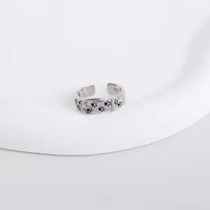Fantasticmiya S925 Sterling Silver Adjustable Dog Collar Ring with Cute Buckle Design, Engraved Paw Prints, Open Band, Perfect Gift for Animal Lovers