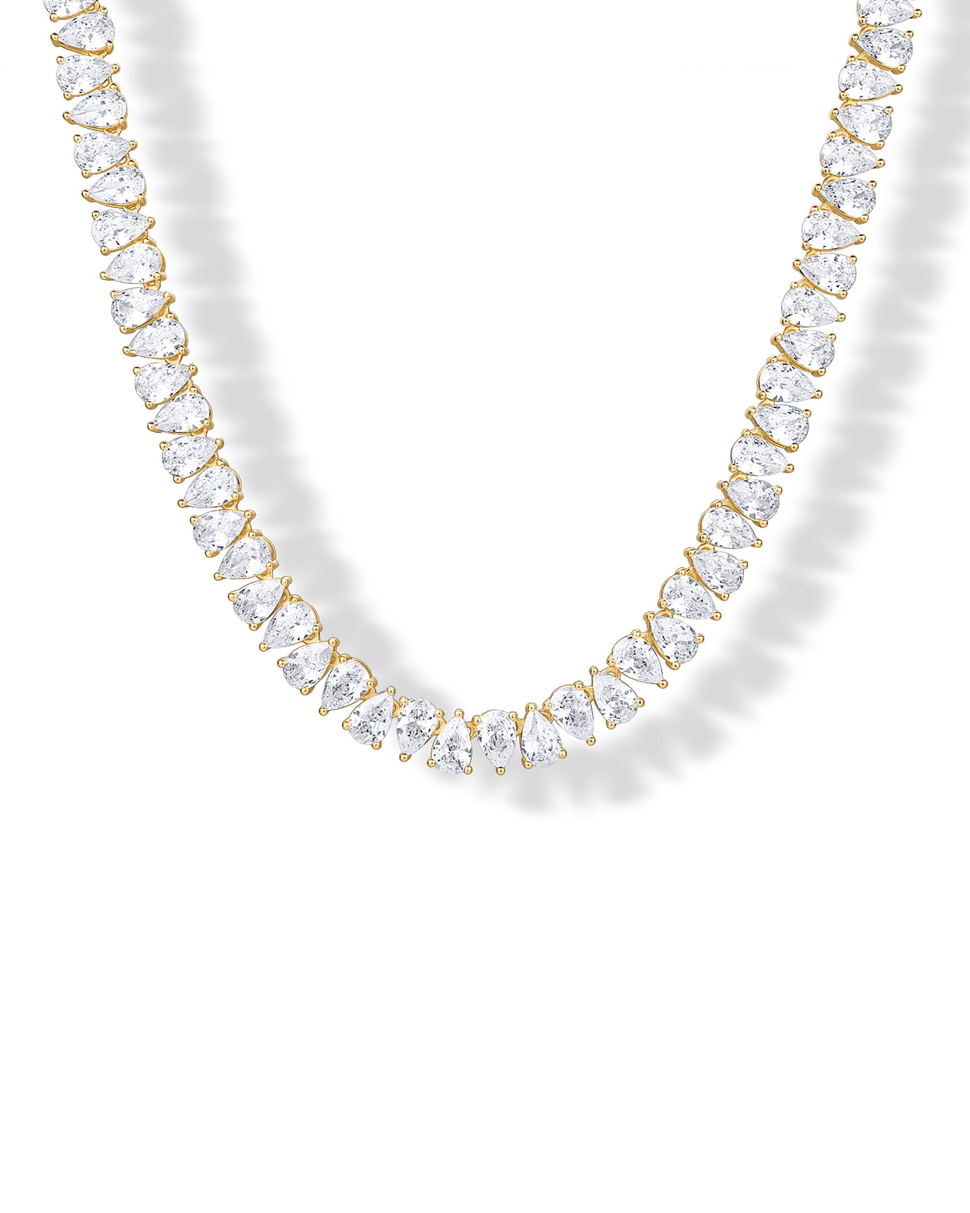 PAVOI 14K Gold Plated Pear Cubic Zirconia Tennis Necklace for Women – Tennis Chain Necklaces – Sizes 15" and 18"
