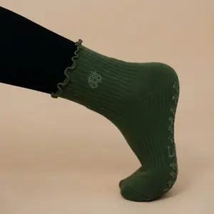 Forest Green Ruffled Pilates Grip Socks