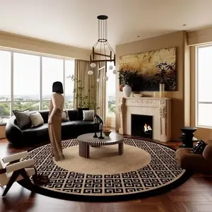 Classical Living Room Carpet, Boho Area Rug, 1 Count Retro Round Machine Washable Non-slip Bedroom Bedside Mat, Decorative Carpet for Home Living Room Bedroom