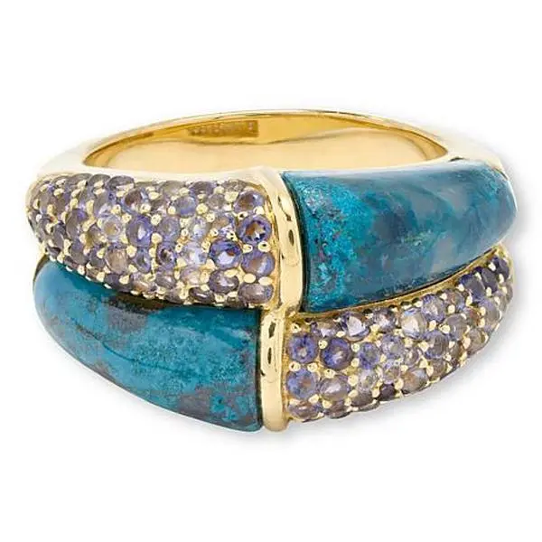 Rarities Fine Jewelry Rarities Gold-Plated Malachite Azurite & Iolite Band Ring