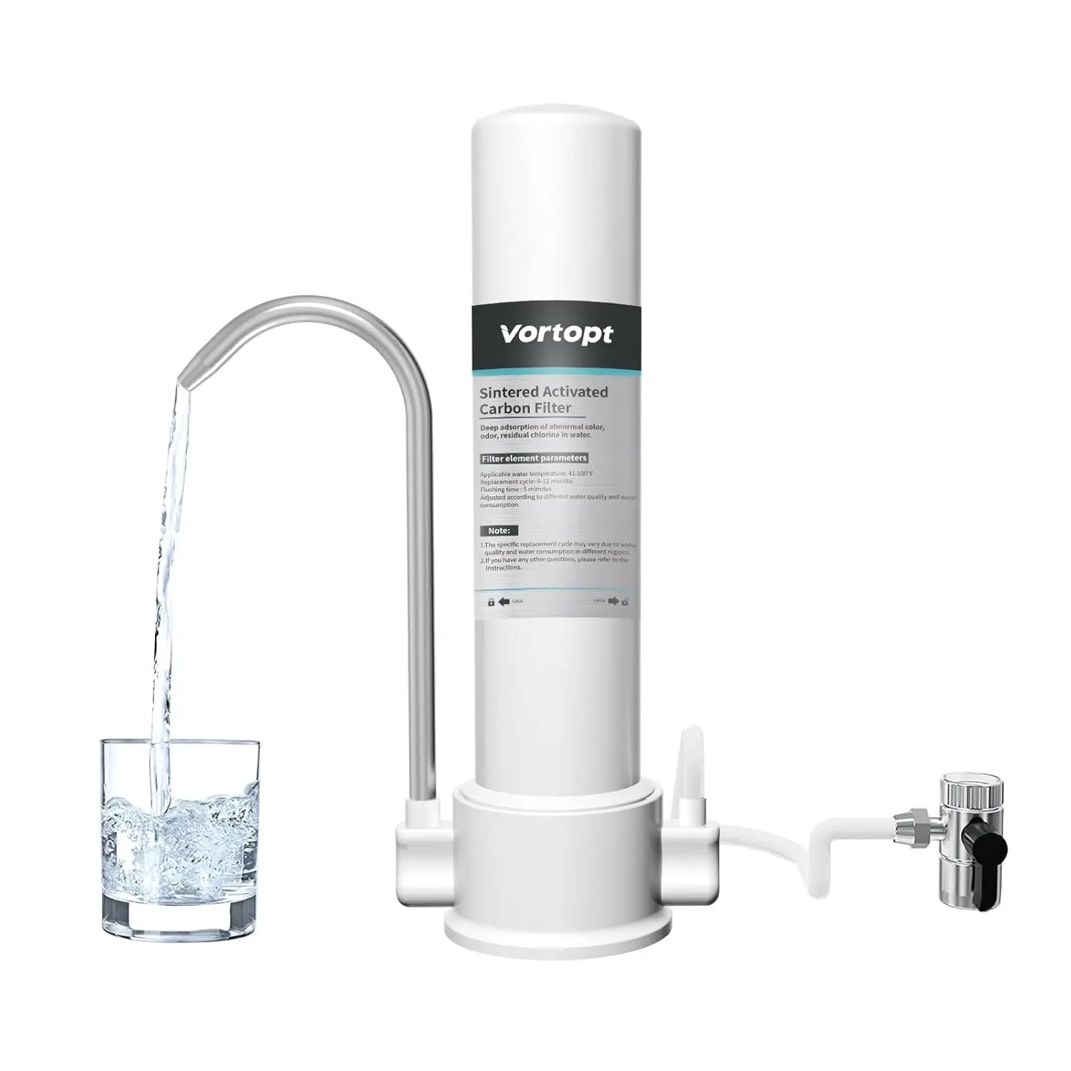 Countertop Water Filtration System - Faucet Water Filter for Sink - Home Water Filter - Water Purifier for Kitchen - Improve Water Taste, Reduces Chlorine, Heavy Metals, Bad Odors - F8 - Includes 1 Filter