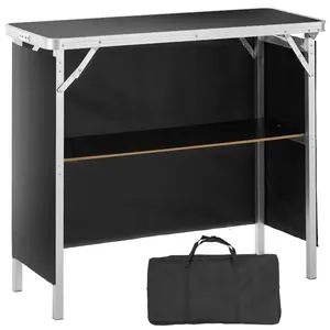 Summervibes VEVOR Folding Portable Bar Table, Tradeshow Podium Table for Indoor, Outdoor, Party, Picnic, Exhibition, Includes Carrying Case, Storage Shelf and Black Skirt, 38.39x 15.16x 34.25