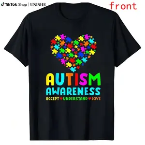 Unisex Cotton Autism Awareness Tee with Puzzle Heart – Love, Accept, Understand Design