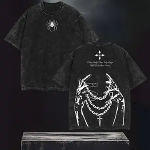 Men's Hunter x Hunter Valentine Kurapika Chain of Judgement Graphic Tee - Acid Wash Vintage Oversized Baggy Casual Loose Round Neck Shortsleeve Streetwear Top, S-3XL