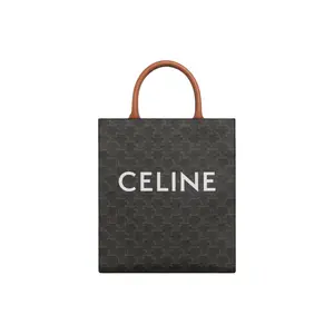 Pre-owned Celine Canvas handbag Vertical Cabas Small Black & Tan Triomphe Tote Bag with Leather Handle