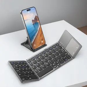 Foldable Wireless Keyboard with Touchpad, Portable Multisystem Universal Office Keyboard, Mini Folding Design Pocket Keyboard for Windows Android iOS