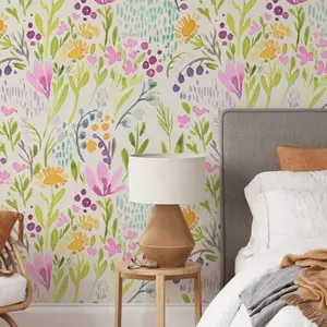 Hand Painted Colorful Flowers Wallpaper