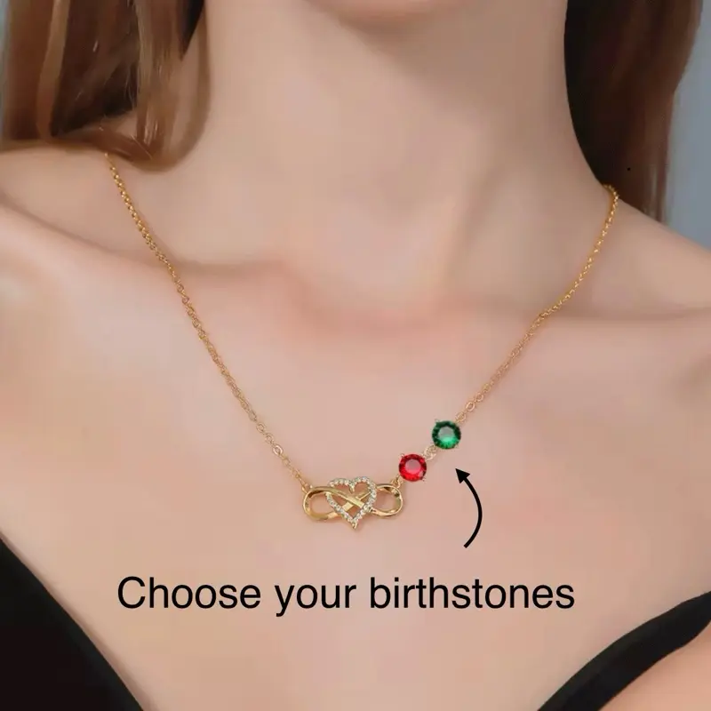 Personalized Gold And Silver Infinity Charm Necklace With Birthstones For Couples