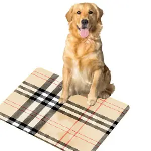 Pet Feeding Mat Beige Plaid Pattern Dog And Cat Essential Pad For Indoor Outdoor Use