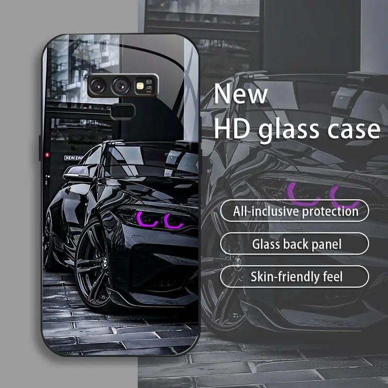 Black Racing Drop-Resistant Glass Smartphone Case, Handheld Cellphone Protection for Galaxy Note9, Full-Cover Back Panel, Skin-Friendly Feel, Device Compatibility Support 995