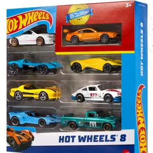 Hot Wheels Set of 8 Basic Toy Cars & Trucks in 1:64 Scale with Exclusive Car, Styles May Vary