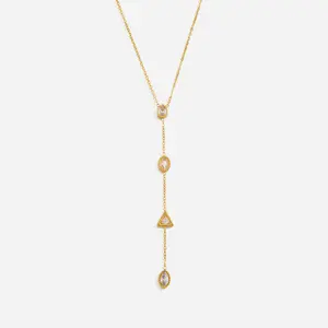 [FLAME] 18K Gold Plated Dainty Lariat Necklace, Sparkling Zirconia Y-Shaped Pendant Choker, Waterproof Tarnish Resistant, Trendy 2026 Minimalist Jewelry for Women, Perfect Gift