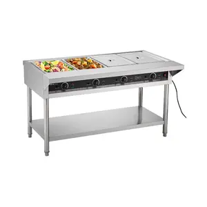 Fathersdaygift 4-Pan Commercial Electric Steam Table Food Warmer with 450W Power, Stainless Steel Pans, Independent Control, Undershelf, Workspace for Restaurant Food Warming Needsdealsforyoudays