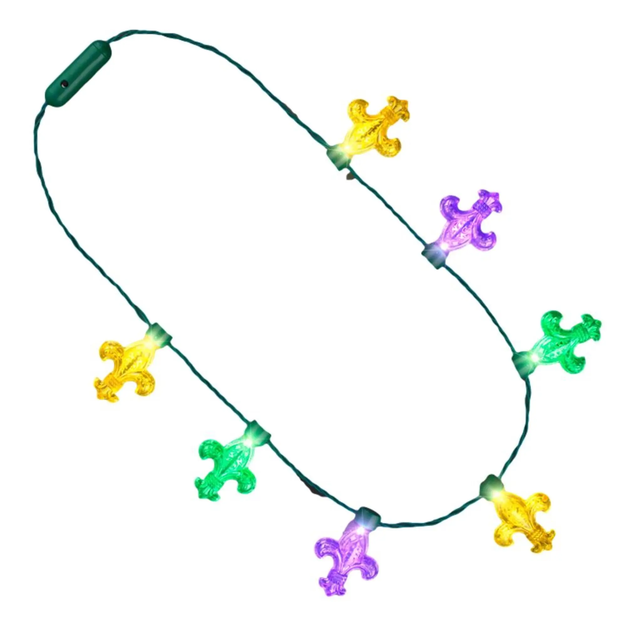 212 MAIN Light Up Mardi Gras Necklace - 7-Piece 32 in LED Flashing String with Large Acrylic Bulbs, Large Charms, Detailed Charms for Festive Party Gifts, Light Up Necklace