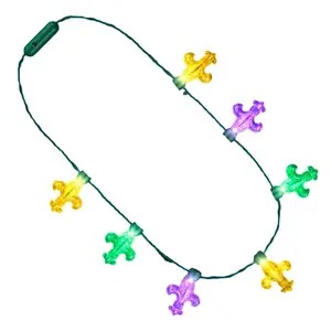 212 MAIN Light Up Mardi Gras Necklace - 7-Piece 32 in LED Flashing String with Large Acrylic Bulbs, Large Charms, Detailed Charms for Festive Party Gifts, Light Up Necklace