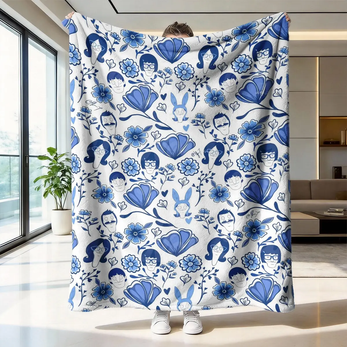 Bob's Burgers Cartoon Print Flannel Throw Blanket - High-Weight, Anti-Wrinkle Soft, Warm, Easy-To-Clean Flannel Blanket Ideal for Anime Fans as a Gift