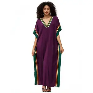 Plus Size Mumu Dresses for Women - Boho Batwing Sleeve Caftan with Side Slits, Long Moo Moo Nightgown & Beach Cover Up - Purple