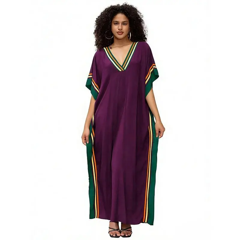 open lace back dress Ekouaer Nightgowns for Women Short Sleeve House Dress with Pockets Pleated Soft Moomoo V Neck Sleepwear Dark Purple M main image 1