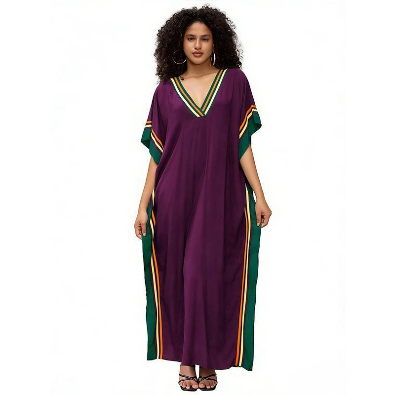 Plus Size Mumu Dresses for Women - Boho Batwing Sleeve Caftan with Side Slits, Long Moo Moo Nightgown & Beach Cover Up - Purple