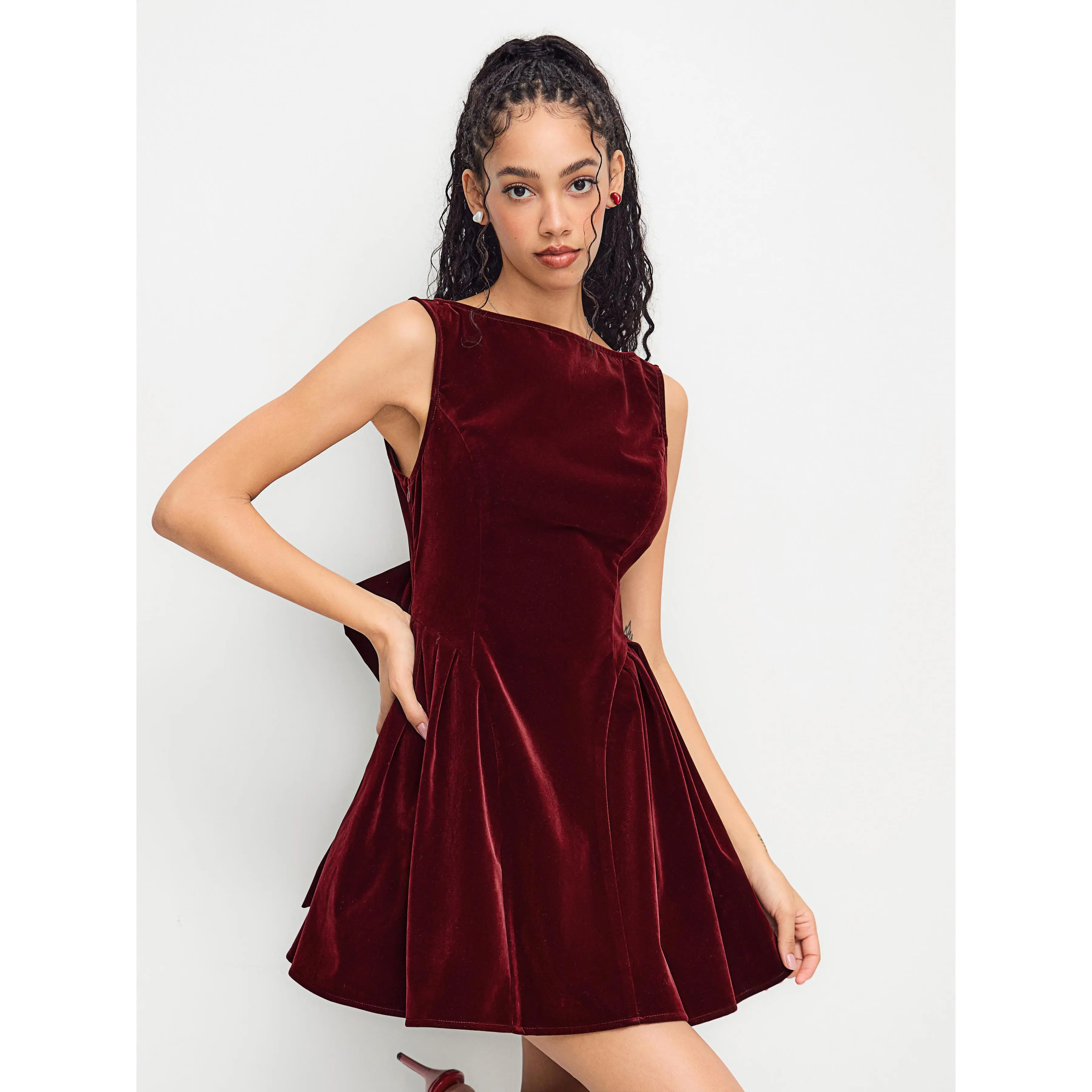 Cider Velvet Boat Neck Bow Backless Mini Dress - TikTok Shop Cider Velvet Boat Neck Bow Backless Mini Dress - TikTok Shop