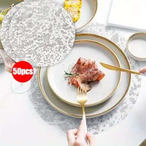 50 Pack Silver Disposable Round Placemats, 33cm 13 Inch Metallic Glitters Foil Thin Mesh Table Mats Pressed Foil Table Doilies Decor for Party Weddings Christmas Thanksgiving