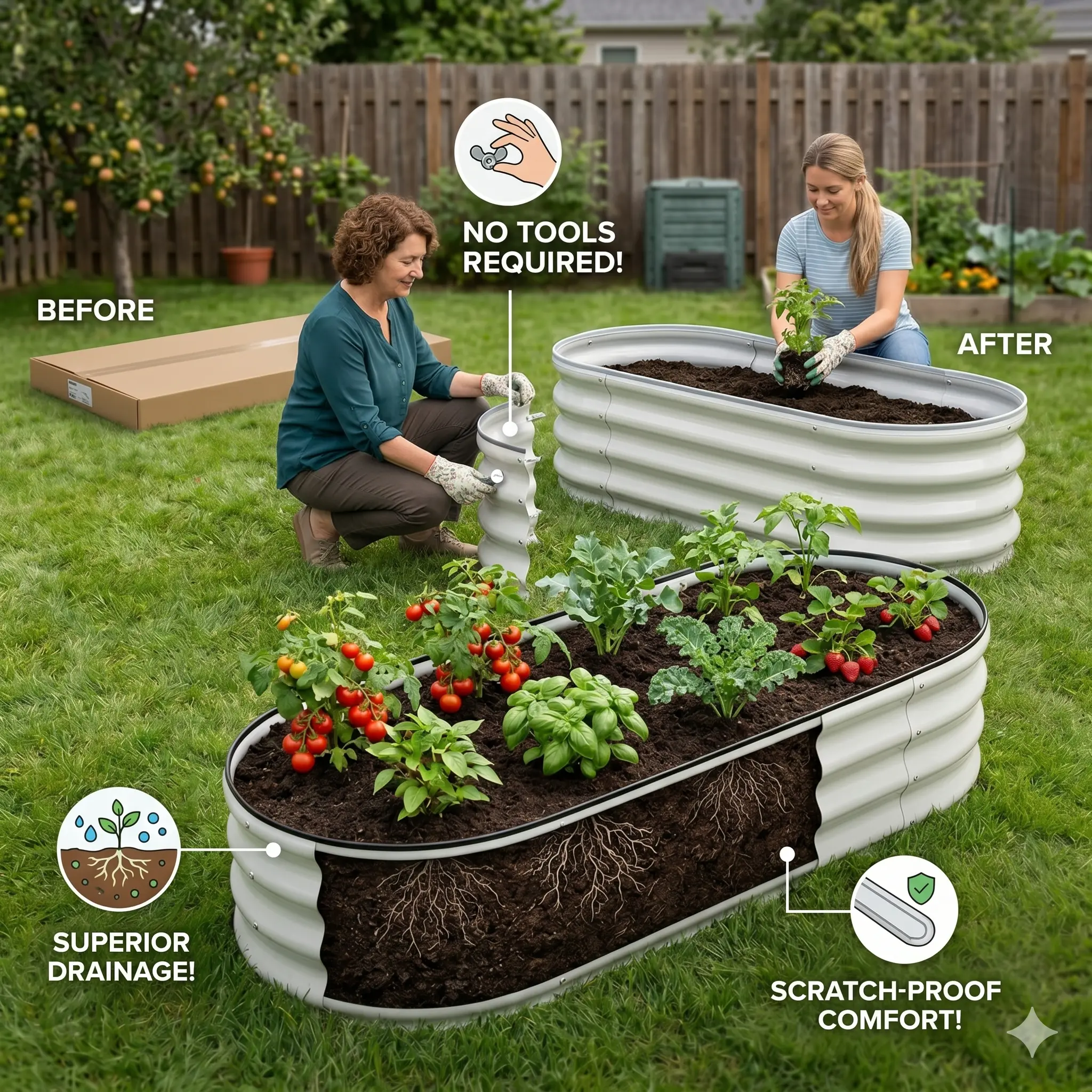 GARVEE 2 Pcs 4.5x2x1.5ft Oval Raised Garden Bed,Galvanized Raised Beds,Open-Ended Base Metal Raised Planter Beds,Garden Bed Outdoor,Planter Raised Boxes for Vegetables,Flowers,Tool-Free Asse,White